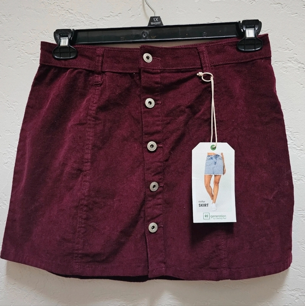 Celebrity Pink Burgundy Button Up Corduroy Mini Skirt